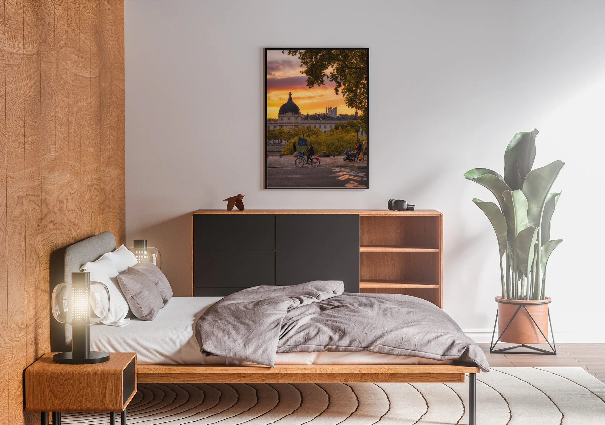 Tirage photo de Lyon « Yellow sunset over Lyon » mis en situation dans un intérieur
