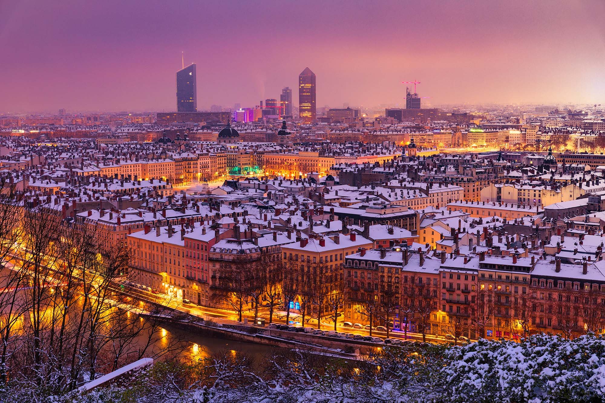 Tirage sur papier photo baryté — « Lyon sur son manteau blanc », photographie de Lyon sous la neige