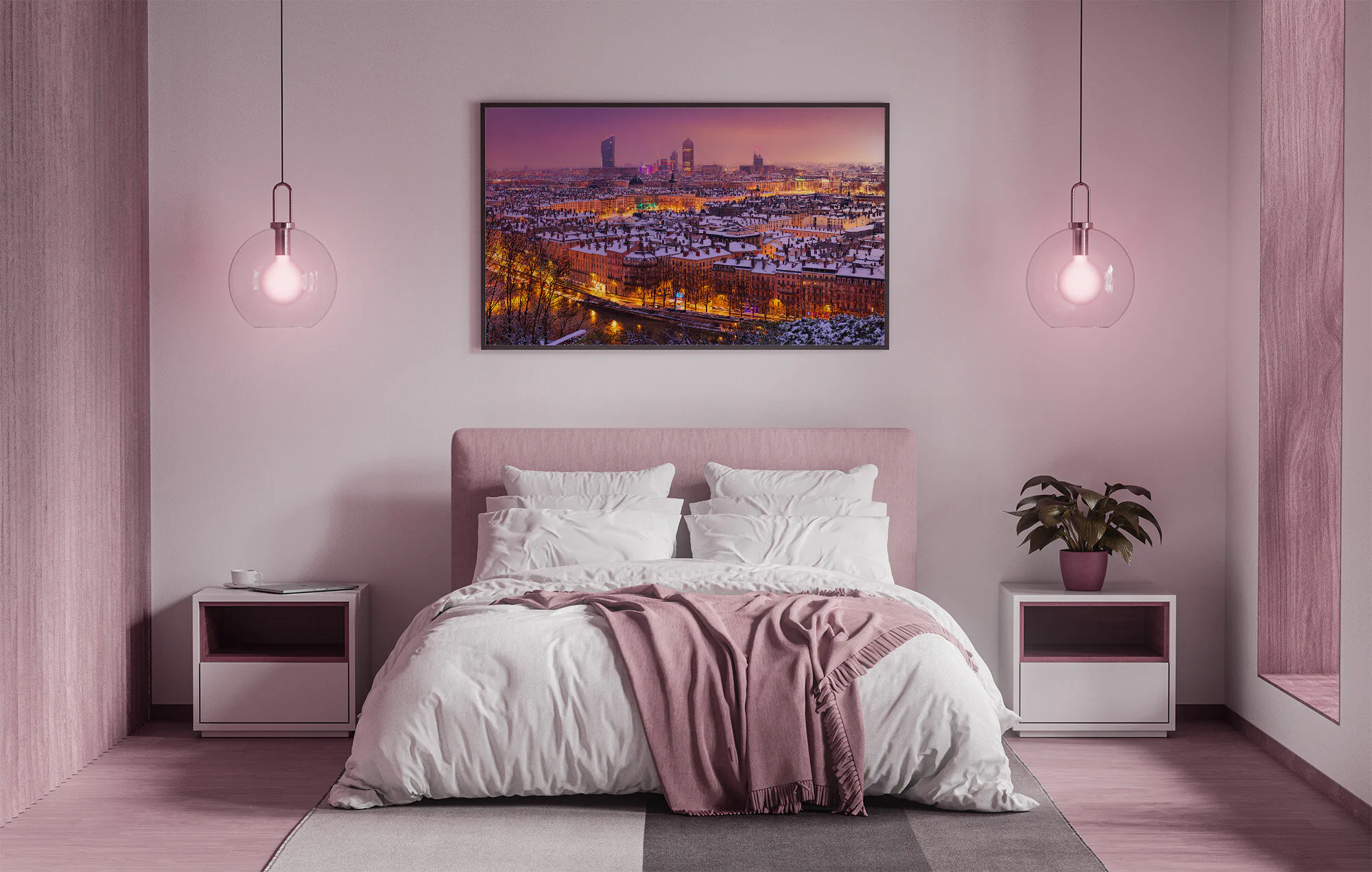 Tirage photo de Lyon « Lyon sur son manteau blanc » mis en situation dans un intérieur