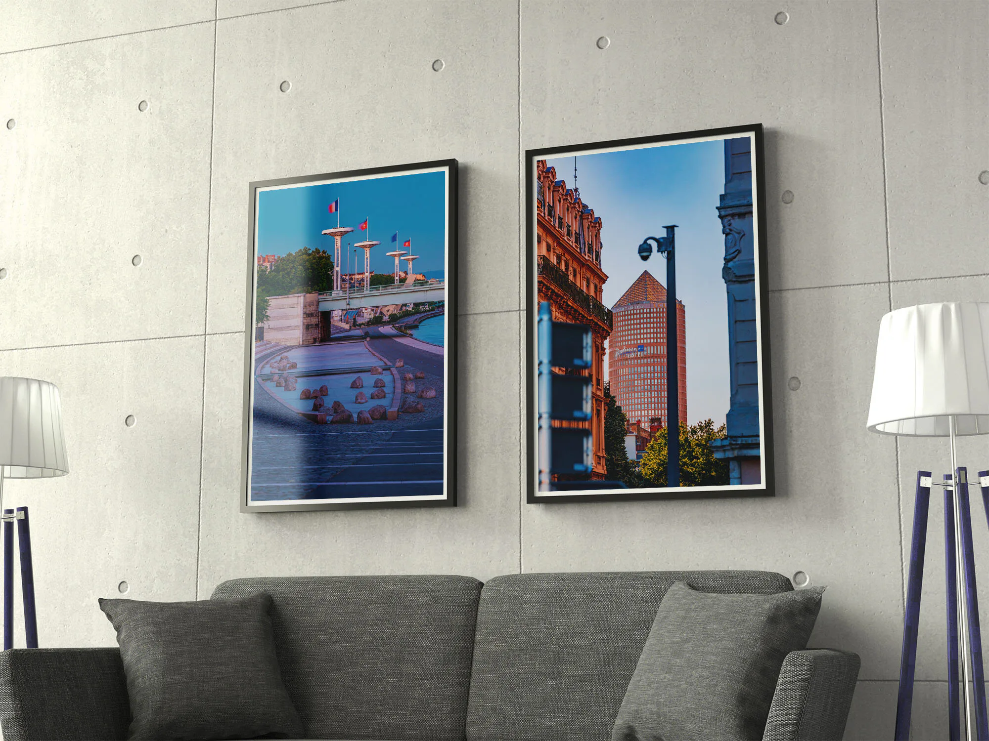 Tirage photo de Lyon « Le calme sur les Berges du Rhône » mis en situation dans un intérieur