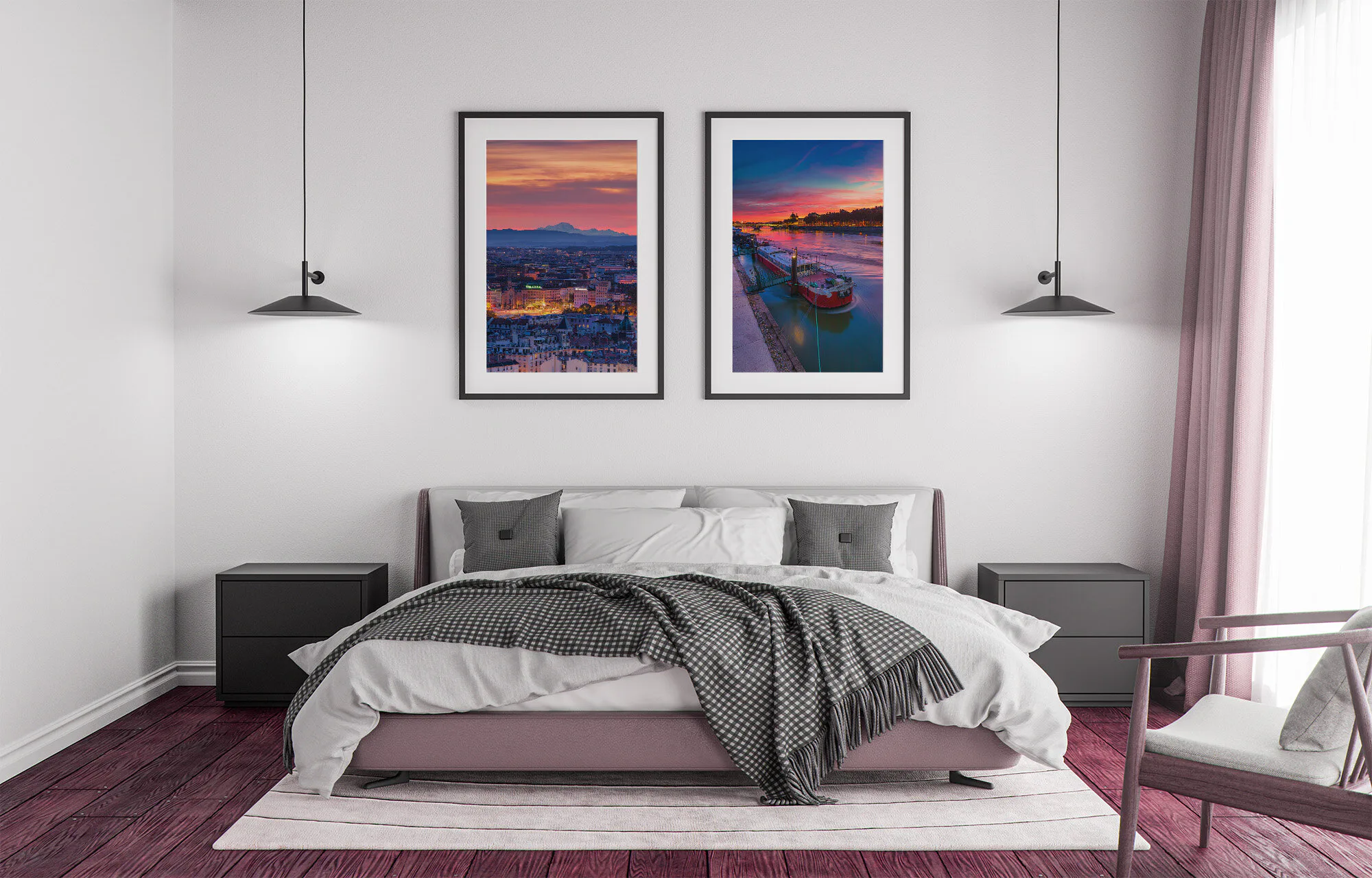 Tirage photo de Lyon « Mont Blanc au dessus de Guillotière » mis en situation dans un intérieur